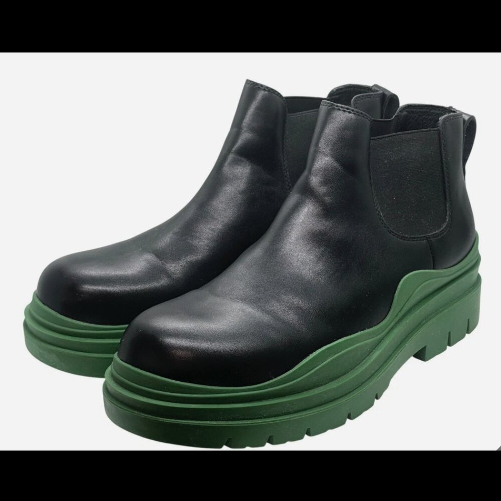 Bottega Veneta Leather Green Chunky Platform Chelsea Boots Sz EU 45